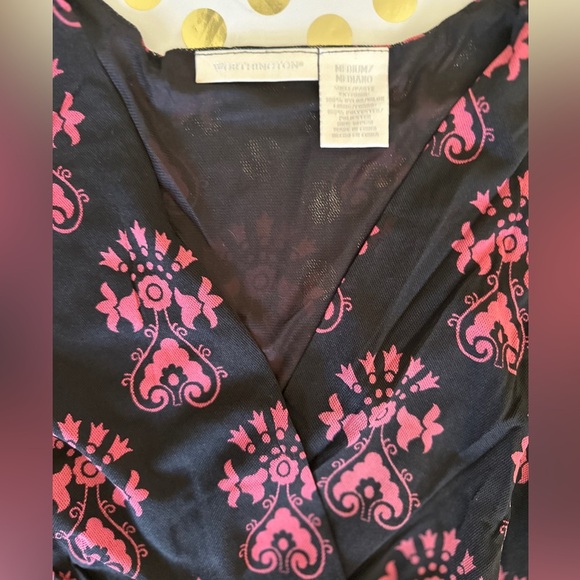 Worthington Black and Pink Wrap Blouse 3/4 Sleeve - Picture 2 of 2